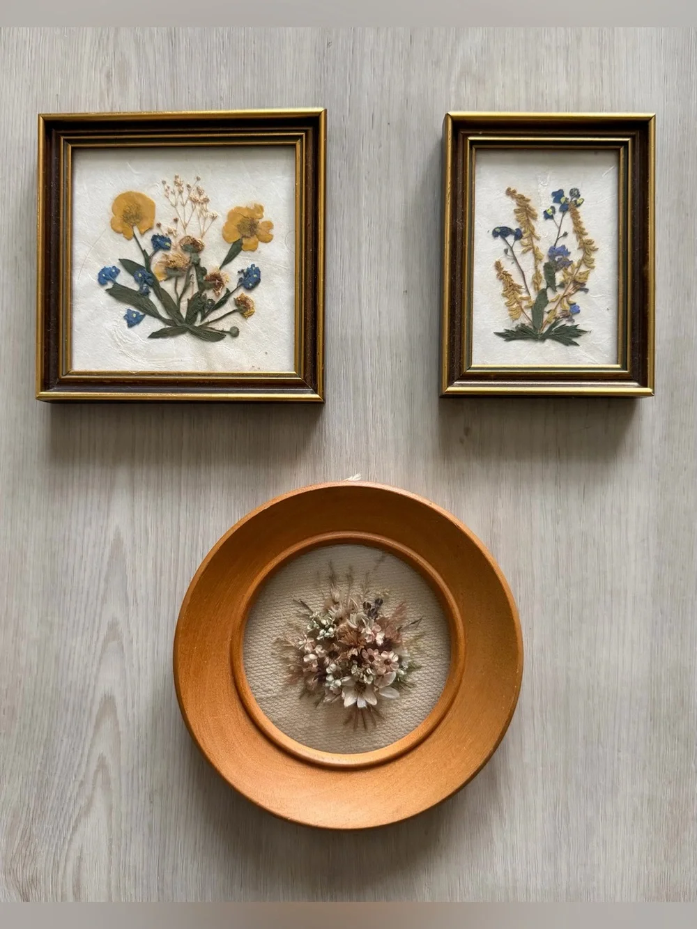 Vintage Wall Art Dried Flowers Round Frame Dome  Glass Handmade Australia